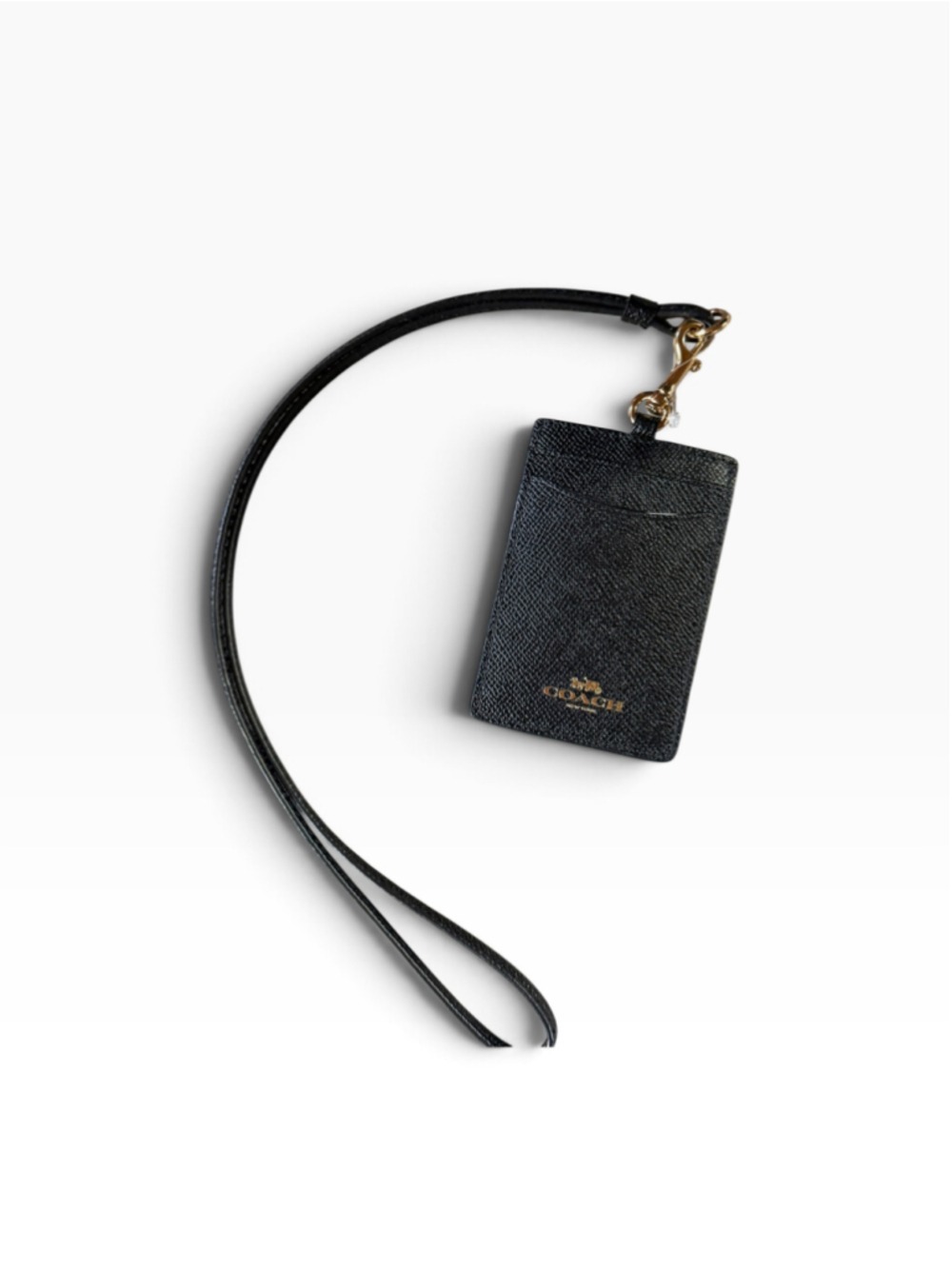 Coach Black Leather ID Lanyard Card Holder One Size